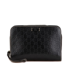 Gucci AB Gucci Black Calf Leather Guccissima Clutch Italy