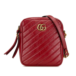 Gucci AB Gucci Red Calf Leather GG Marmont Double Zip Camera Bag Italy