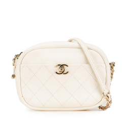 Chanel AB Chanel White Ivory Goatskin Leather Small Quilted Casual Trip Camera Bag Italy