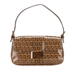 Fendi B Fendi Brown Light Brown Coated Canvas Fabric Zucchino Crystal Baguette Italy