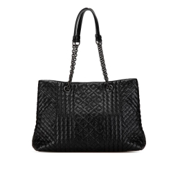 Bottega Veneta B Bottega Veneta Black Calf Leather Medium Intrecciato Stitched Double Chain Tote Italy