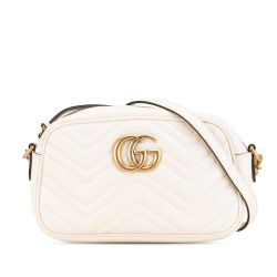 Gucci AB Gucci White Calf Leather Small GG Marmont Matelasse Crossbody Italy