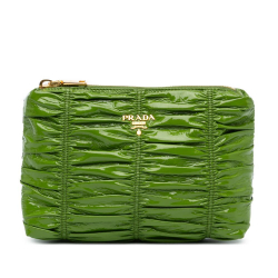 Prada AB Prada Green Patent Leather Leather Vernice Gaufre Pouch Italy