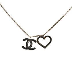 Chanel B Chanel Silver Brass Metal CC Open Heart Pendant Necklace Italy