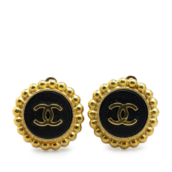 Chanel AB Chanel Gold with Black Gold Plated Metal Acrylic CC Button Clip On Earrings France