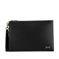 Gucci AB Gucci Black Calf Leather Horsebit 1955 Zip Clutch Italy