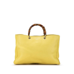 Gucci B Gucci Yellow Calf Leather Large skin Bamboo Shopper Satchel Italy