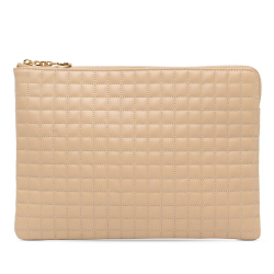 Celine B Celine Brown Beige Calf Leather Quilted skin C Charm Clutch Italy