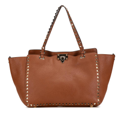 Valentino B Valentino Brown Calf Leather Rockstud Satchel Italy