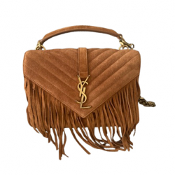 Saint Laurent College Fringed Quilted Suede Bag