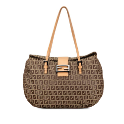 Fendi B Fendi Brown Beige Canvas Fabric Zucchino Double Flap Tote Italy