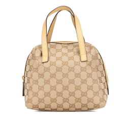 Gucci B Gucci Brown Beige Canvas Fabric GG Handbag Italy