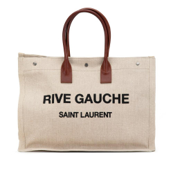 Saint Laurent B Saint Laurent Brown Light Beige Canvas Fabric Large Rive Gauche Noe Cabas Italy