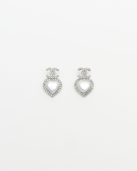 Chanel Coco Mark Rhinestone Heart Pearl Earrings