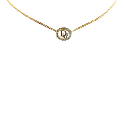 Christian Dior AB Dior Gold Gold Plated Metal Logo Rhinestone Pendant Necklace Italy