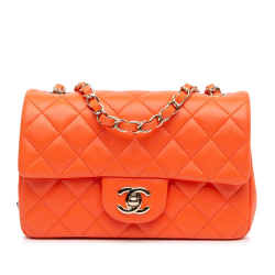 Chanel B Chanel Orange Lambskin Leather Leather Mini Rectangular Classic Lambskin Single Flap Italy