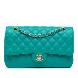 Chanel B Chanel Blue Turquoise Caviar Leather Leather Medium Classic Caviar Double Flap France