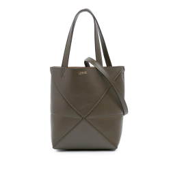 Loewe B LOEWE Brown Dark Khaki Calf Leather Mini Puzzle Fold Tote Spain