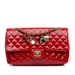 Chanel B Chanel Red Patent Leather Leather Medium Classic Patent Valentines Heart Charms Single Flap Italy