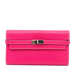 Hermès AB Hermès Pink Hot Pink Calf Leather Epsom Kelly Longue Wallet France