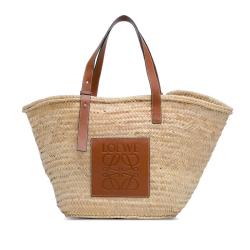 Loewe B LOEWE Brown Beige Raffia Natural Material Large Palm Leaf and Calfskin Basket Tote Spain