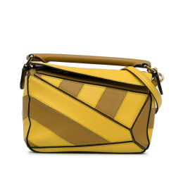 Loewe B LOEWE Yellow with Brown Calf Leather Mini Puzzle Rugby Stripe Satchel Spain