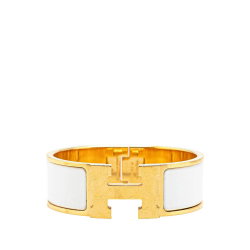 Hermès B Hermès White with Gold Enamel Other Wide Clic Clac H Bracelet PM France