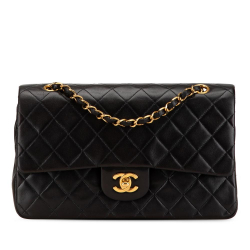 Chanel B Chanel Black Lambskin Leather Leather Medium Classic Lambskin Double Flap France