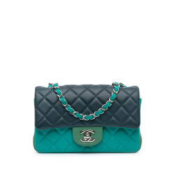 Chanel AB Chanel Blue Lambskin Leather Leather Mini Rectangular Classic Tricolor Lambskin Flap France