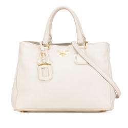 Prada B Prada White Calf Leather Vitello Daino Satchel Italy