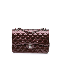 Chanel B Chanel Red Burgundy Patent Leather Leather Jumbo Classic Patent Double Flap Italy