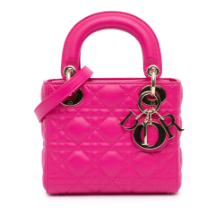 Christian Dior B Dior Pink Hot Pink Lambskin Leather Leather Mini Lambskin Cannage Lady Dior Italy