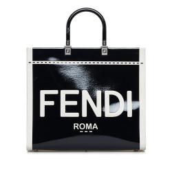 Fendi AB Fendi Black Patent Leather Leather Medium Sunshine Shopper Tote Italy