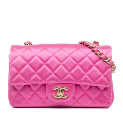 Chanel B Chanel Pink Satin Fabric Mini Rectangular Classic Single Flap Italy