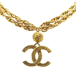 Chanel B Chanel Gold Gold Plated Metal Double Chain CC Pendant Necklace France