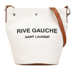 Saint Laurent AB Saint Laurent Brown Light Beige Canvas Fabric Rive Gauche Bucket Bag Italy