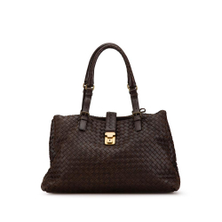 Bottega Veneta B Bottega Veneta Brown Dark Brown Calf Leather Medium Intrecciato Roma Satchel Italy