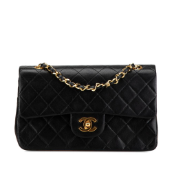 Chanel B Chanel Black Lambskin Leather Leather Small Classic Lambskin Double Flap France