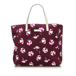 Gucci B Gucci Red Bordeaux with Multi Canvas Fabric Printed Tote Italy