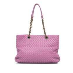 Bottega Veneta B Bottega Veneta Purple Nappa Leather Leather Medium Intrecciato Double Chain Tote Italy