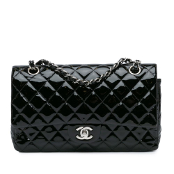 Chanel B Chanel Black Patent Leather Leather Medium Classic Patent Double Flap France