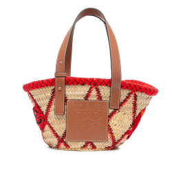 Loewe B LOEWE Brown Beige Raffia Natural Material Small Animal Embroidered Basket Tote Spain