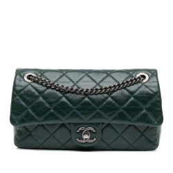 Chanel B Chanel Green Dark Green Calf Leather Medium Glazed skin Duo Color Flap Italy