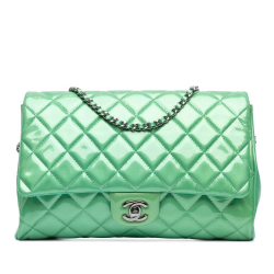 Chanel B Chanel Green Light Green Patent Leather Leather CC Quilted Patent Clutch with Chain Italy