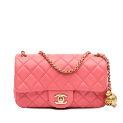 Chanel B Chanel Pink Lambskin Leather Leather Mini Rectangular Lambskin Pearl Crush Flap Italy