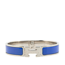 Hermès B Hermès Blue with Silver Enamel Other Narrow Clic H Bracelet PM France