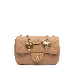 Chanel AB Chanel Brown Light Brown Lambskin Leather Leather Mini Quilted Lambskin Heart Charms Flap Italy