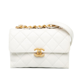 Chanel AB Chanel White Lambskin Leather Leather CC Quilted Lambskin Flap Italy