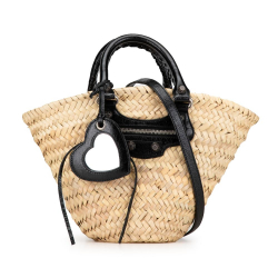 Balenciaga B Balenciaga Brown Beige Raffia Natural Material Small Le Cagole Panier Basket Bag Morocco