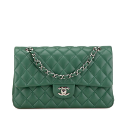 Chanel AB Chanel Green Lambskin Leather Leather Medium Classic Lambskin Double Flap France